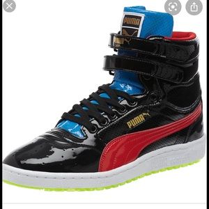 Puma Sky II high black /red/ blue patent - sz 10.5